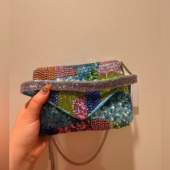 Handcrafted from India to you blue beaded sequin bag w/ chain viral from TikTok - Picture 6 of 6